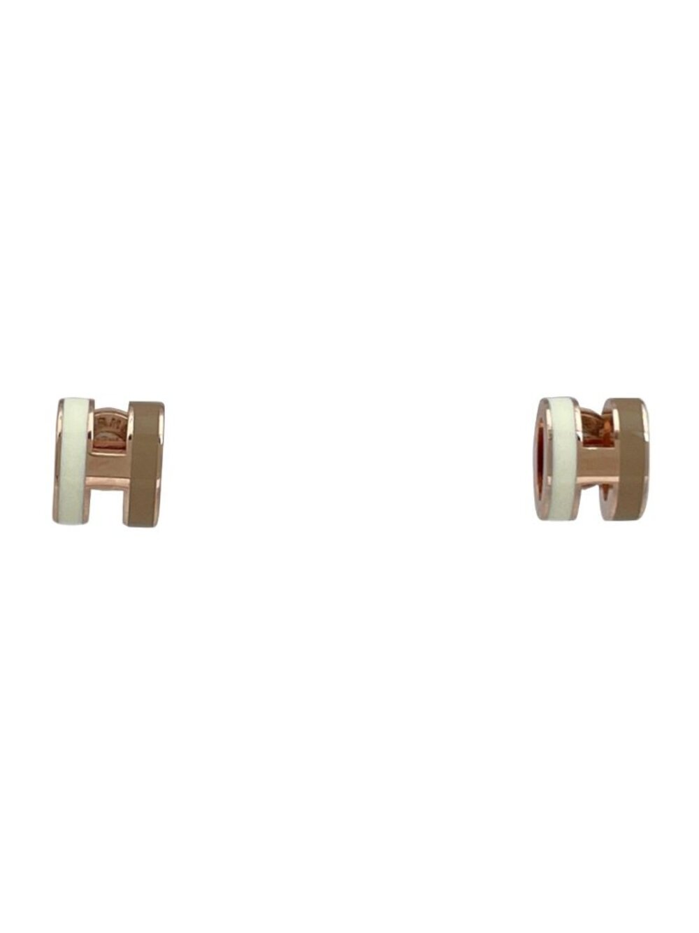 Hermes Mini Pop H Earrings Metal White Pink Gold